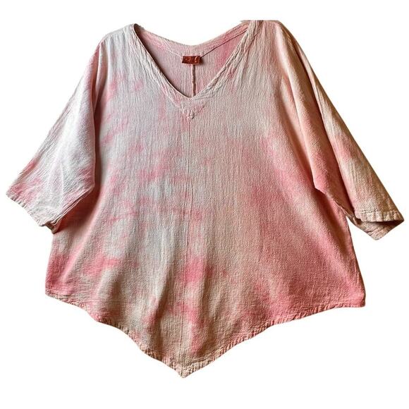 OH MY GAUZE! Lynn Tie Dye Dolman Asymmetric Top Pink Sz 3 US‎ XXL Lagenlook EC - Picture 2 of 16